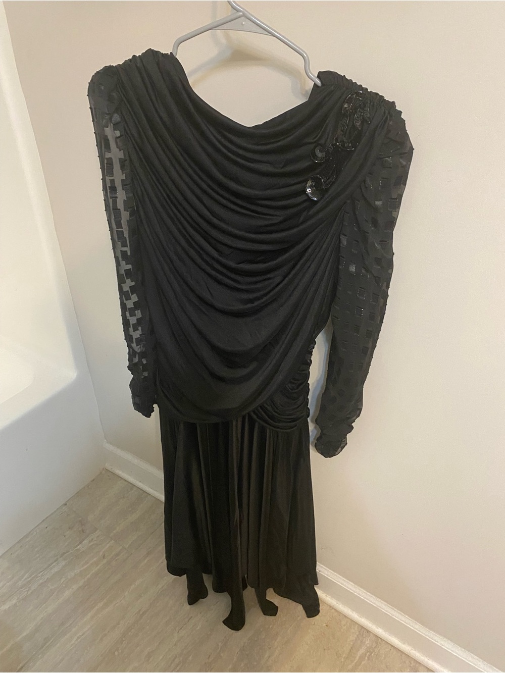 Elegant Black Draped Evening Dress